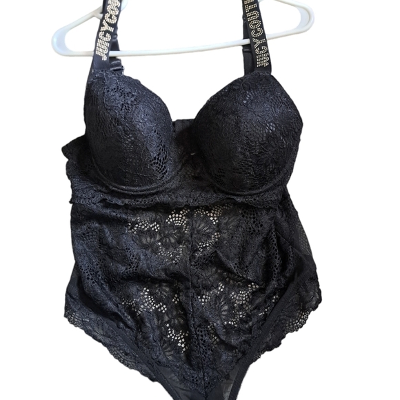 JUICY COUTURE Show Me Off black lace teddy padded bra one piece suit *flaws* - Picture 1 of 9